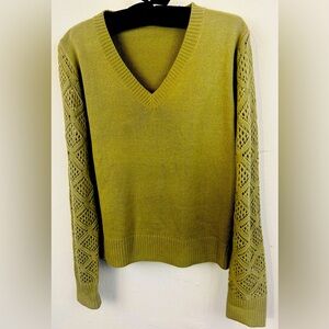 Size XL, army green, V neck with see through detailed arms - $15